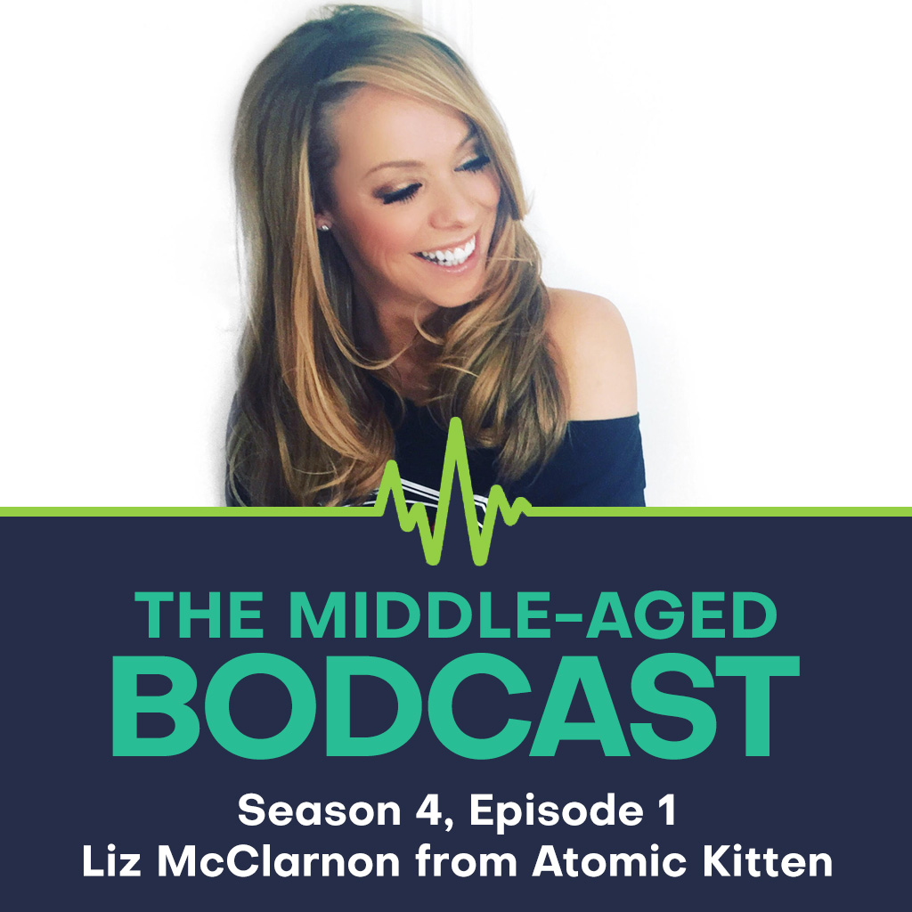Liz McClarnon smiling in a portrait-style photo, promoting her guest appearance on The Middle-aged Bodcast – Season 4, Episode 1
